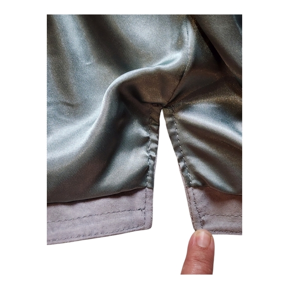 Vintage A.M.I. Suede Leather Jacket L Gray Satin Lined Western Y2K 90s - Picture 6 of 16